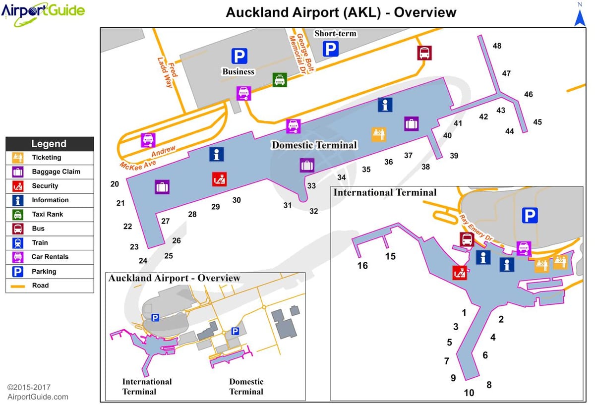 Aucklandu aerodrom domaći terminal mapu