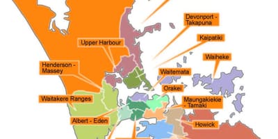 Aucklandu vijeća granice mapu
